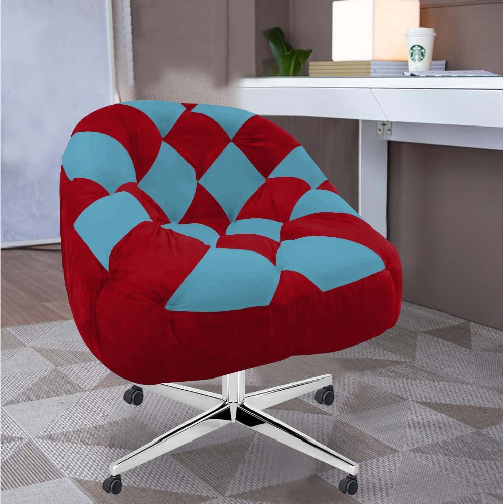 Kit 07 Poltrona Paloma Escritório Sala Giratória Metal Rodízio Sintético Vermelho e Sintético Azul T - 2