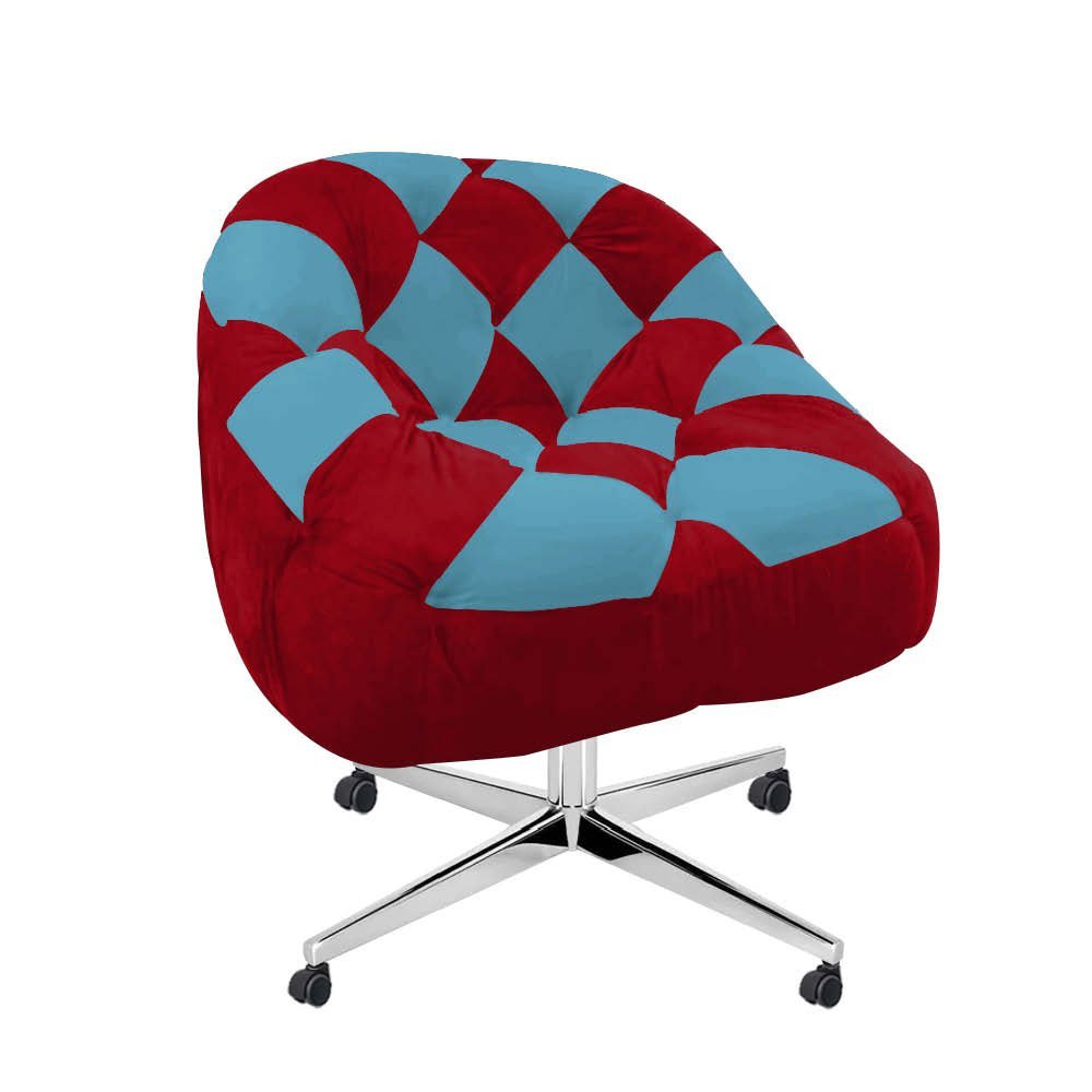 Kit 07 Poltrona Paloma Escritório Sala Giratória Metal Rodízio Sintético Vermelho e Sintético Azul T - 3