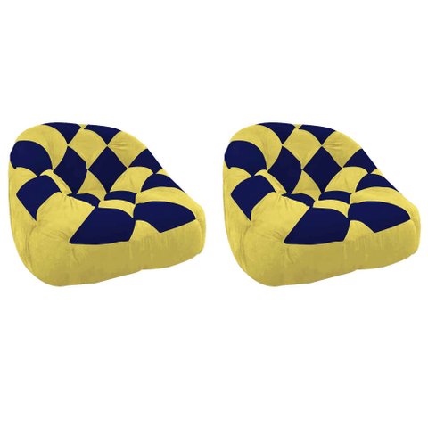 Kit 02 Poltrona Paloma Escritório Sala Pé Plástico Suede Amarelo e Suede Azul Marinho - Dominic Deco