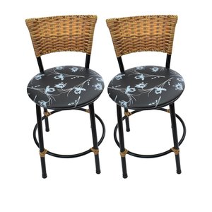 Kit 2 Banquetas Baixa de Cozinha Encosto Junco