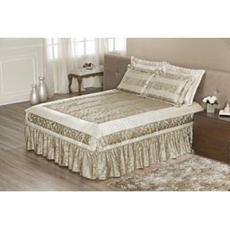 Colcha Casal Queen Vitoria 07 Peças Estampada Arabesco - Dourado - 1