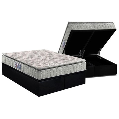 Conjunto Box Baú Queen: Colchão Espuma Anjos D33 Orthosono One Face + Base Crc Suede Black(158x198