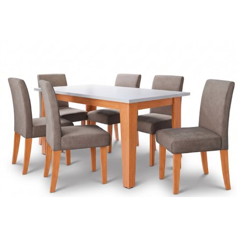 Conjunto Sala de Jantar Mesa Miami 1,60m 6 Cadeiras Trieste Dobuê