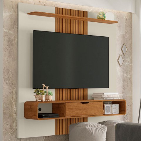 Painel para TV Até 65 Polegadas Lisboa 1 Porta 1 Prateleira Off White/Naturale - Móveis Bechara