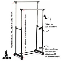 Arara Dupla de Roupas Regulável em Aço Inox com Sapateira - 8