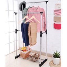 Arara Dupla de Roupas Regulável em Aço Inox com Sapateira - 1