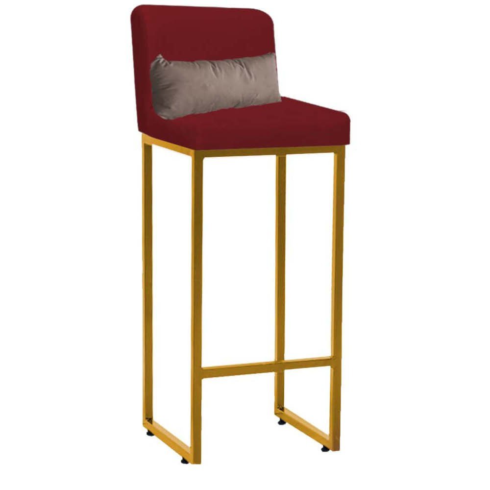 Kit Mesa Bistrô Flork e 2 Banqueta Lucca Alta Com Encosto Tampo Imbuia Ferro Dourado Sintético Verme - 3