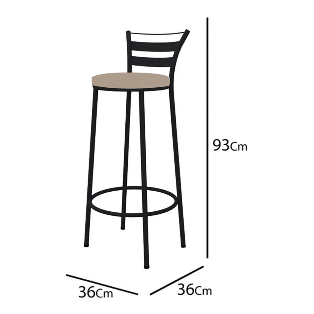 Kit Mesa Bistrô Alto Nuno e 2 Banqueta Kali Ferro Preto Tampo MDF Redondo Rústico Suede Bege - Ahazz - 4
