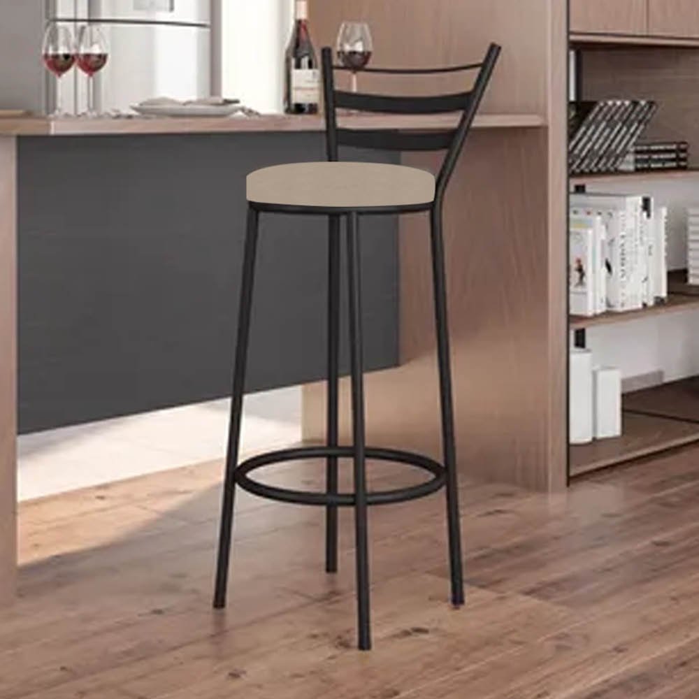 Kit Mesa Bistrô Alto Nuno e 2 Banqueta Kali Ferro Preto Tampo MDF Redondo Rústico Suede Bege - Ahazz - 2