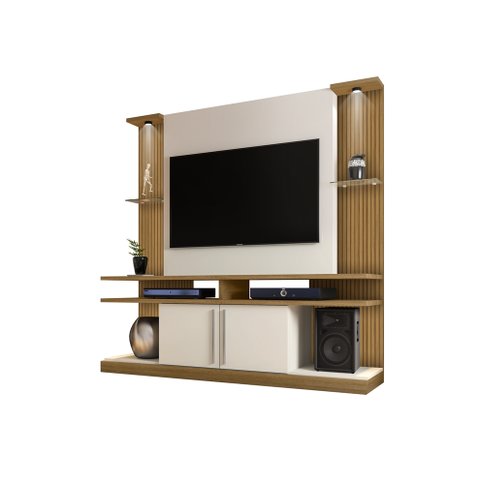 Estante para TV Home Theater York LED Ripado Cinamomo C/ Off White – Bechara Móveis