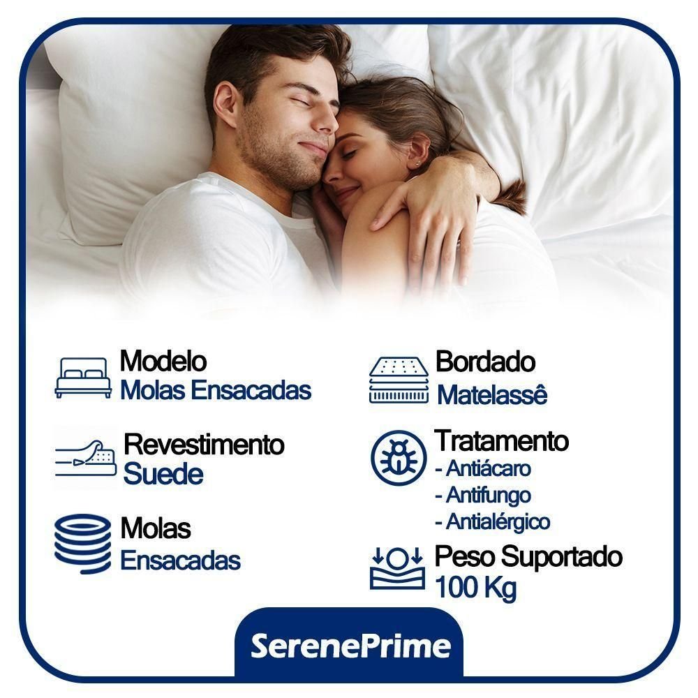 Cama Box Baú Casal Sintético + Colchão de Molas Ensacadas Sereneprime 138x188x62cm Preto - 4