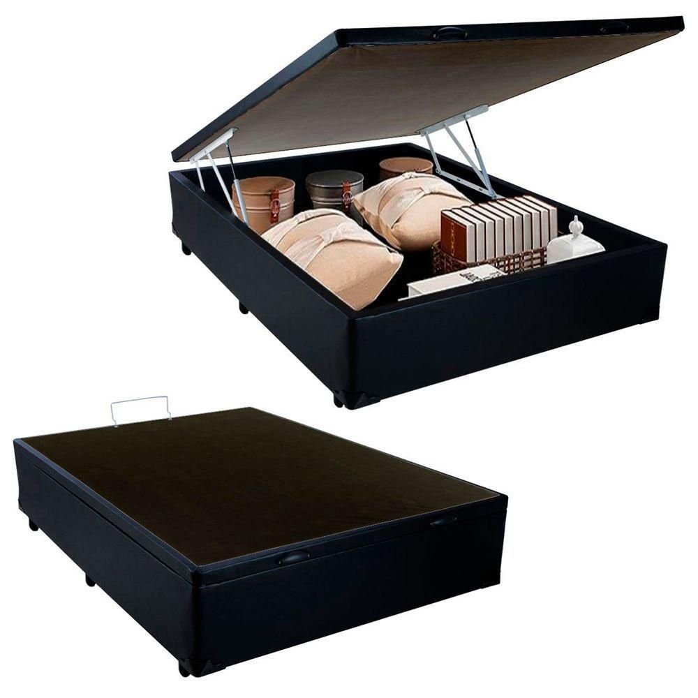 Cama Box Baú Casal Sintético + Colchão de Molas Ensacadas Sereneprime 138x188x62cm Preto - 8