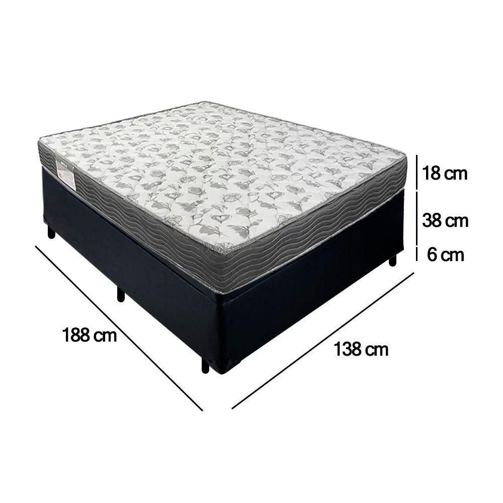 Cama Box Baú Casal Sintético + Colchão de Molas Ensacadas Sereneprime 138x188x62cm Preto - 3