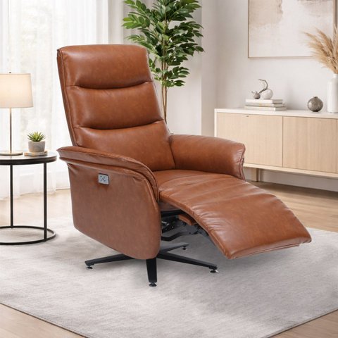 Poltrona do Papai Reclinável Elétrica Bimotor Alabama com Massagem Aquecimento Entrada Usb Pu Carame