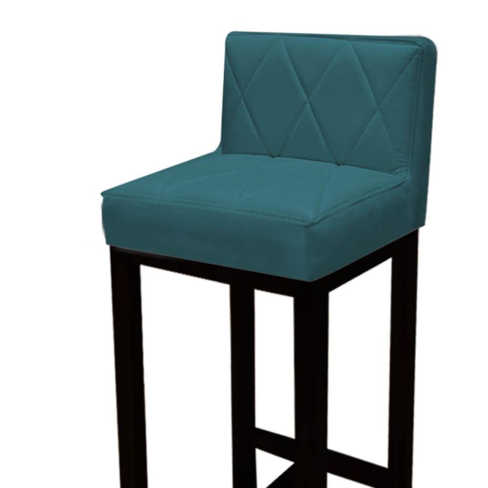 Kit 07 Banquetas Alta Jade Suede Azul Turquesa Com Encosto Para Balcão Bistrô e Base Preta - 3