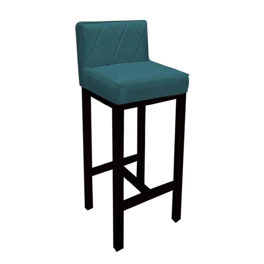 Kit 07 Banquetas Alta Jade Suede Azul Turquesa Com Encosto Para Balcão Bistrô e Base Preta - 4