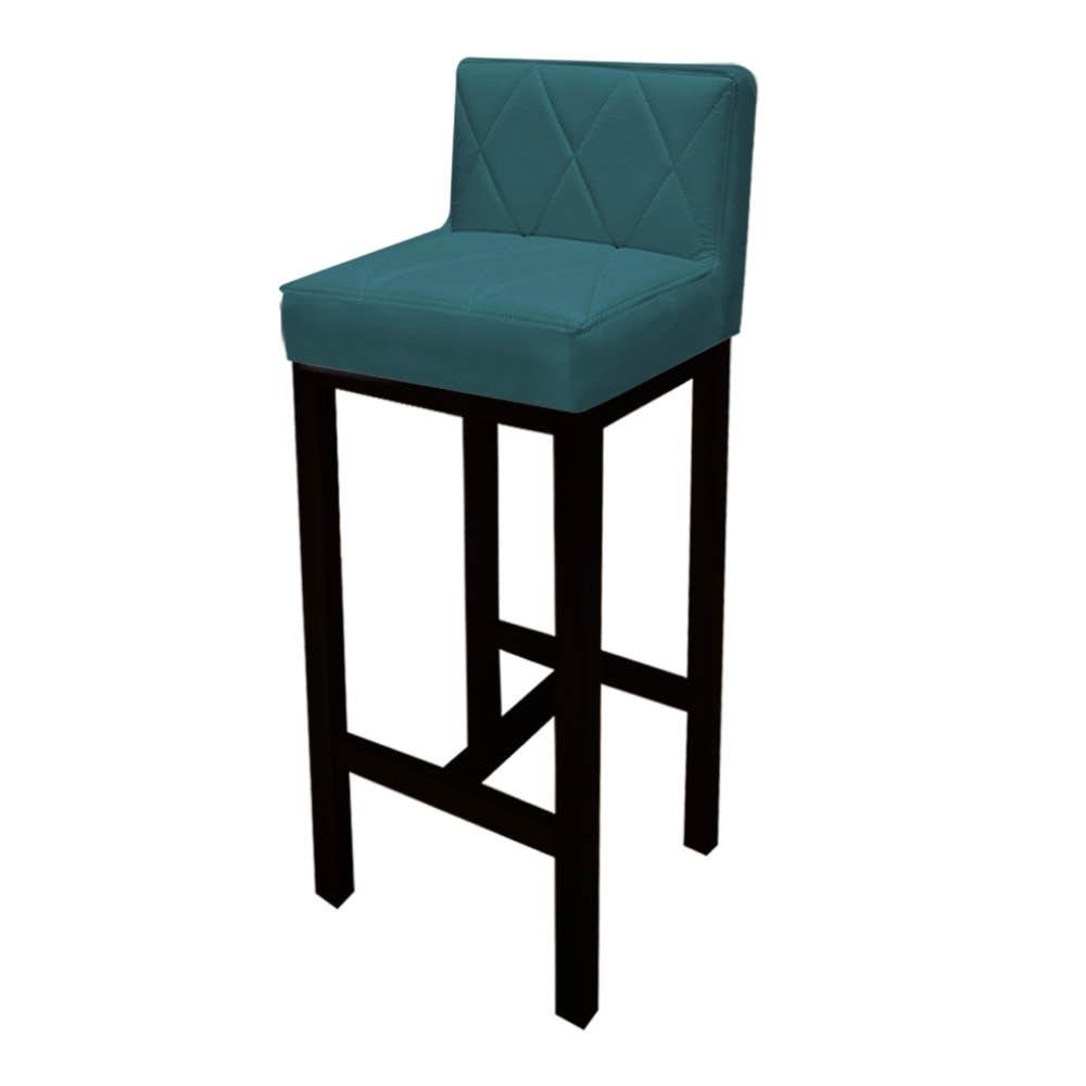 Kit 07 Banquetas Alta Jade Suede Azul Turquesa Com Encosto Para Balcão Bistrô e Base Preta - 2