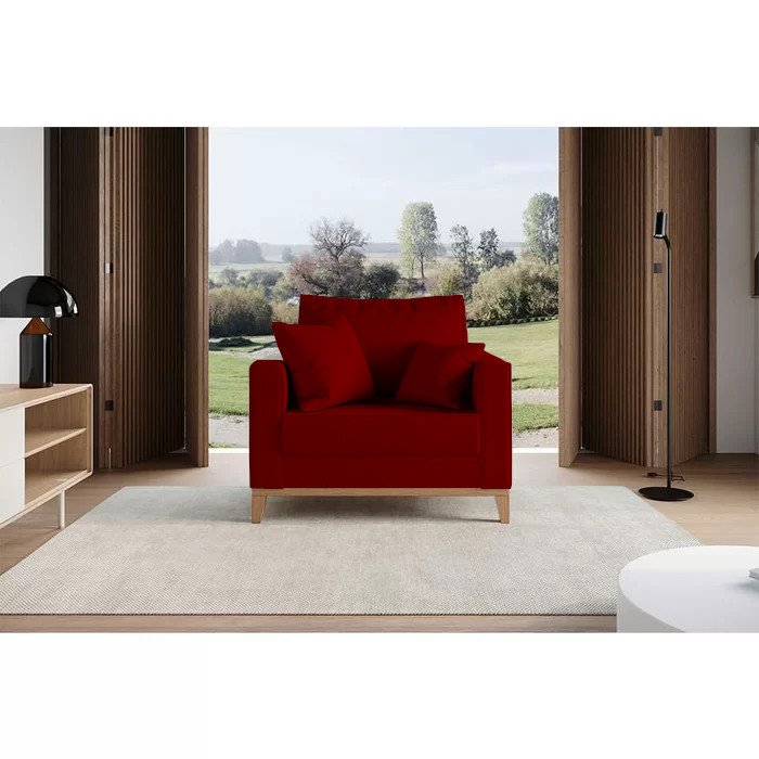 Poltrona Decorativa Pes e Base em Madeira Beny Veludo Marsala - 2