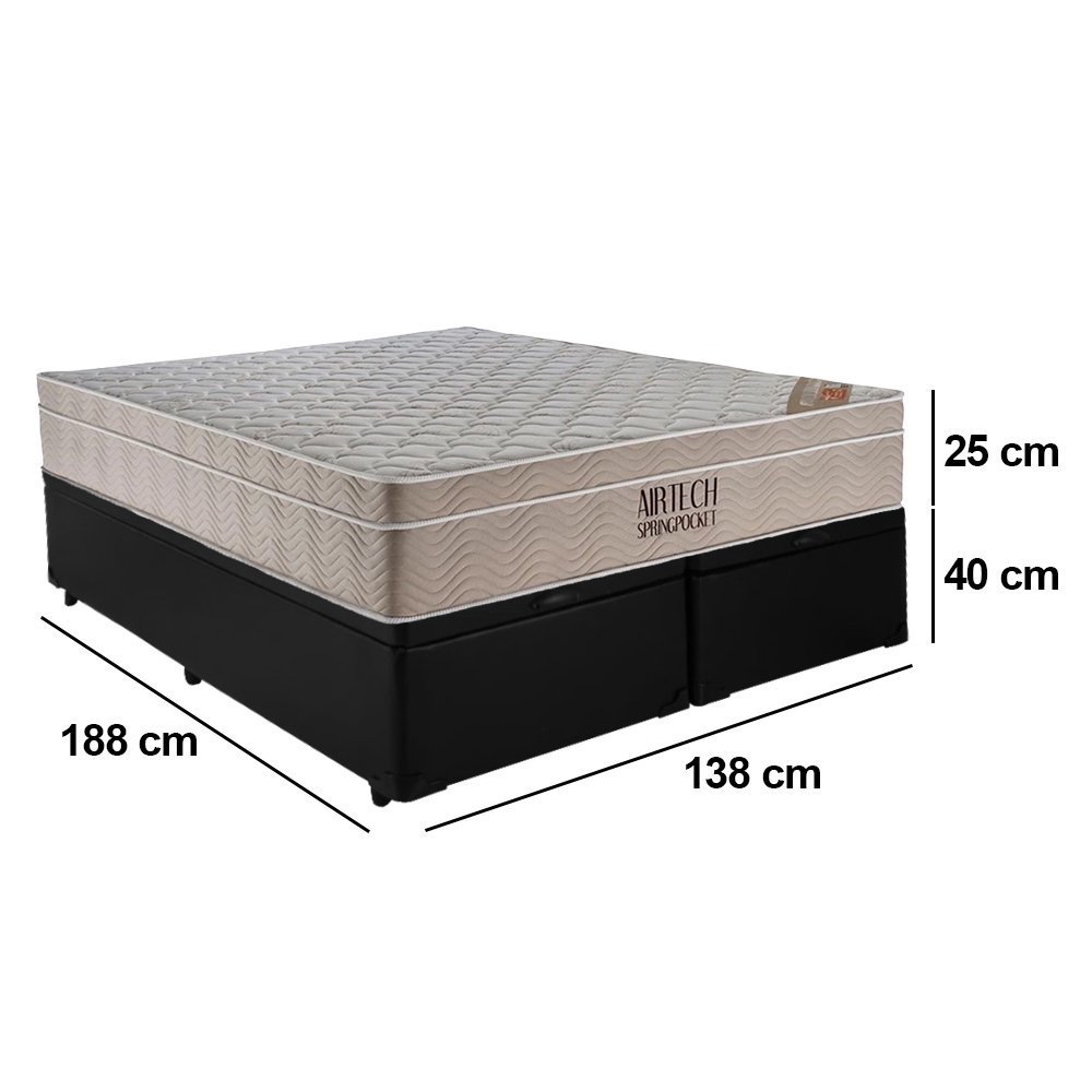 Cama Box Baú Casal Bipartido Sintético + Colchão Ortobom Airtech Molas Ensacadas 65x138x188 Preto - 3