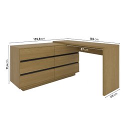 Mesa para Escritório Diretor em L 6 Gavetas Oring Cabecasa - 4