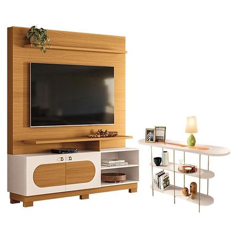 Estante Home Theater Axis Cinamomo Off White com Aparador Infinity Off White - Hb Móveis