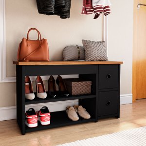 Sapateira Multifuncional Princesa 2 Gavetas - G4 Magazine - Preto/ Freijó