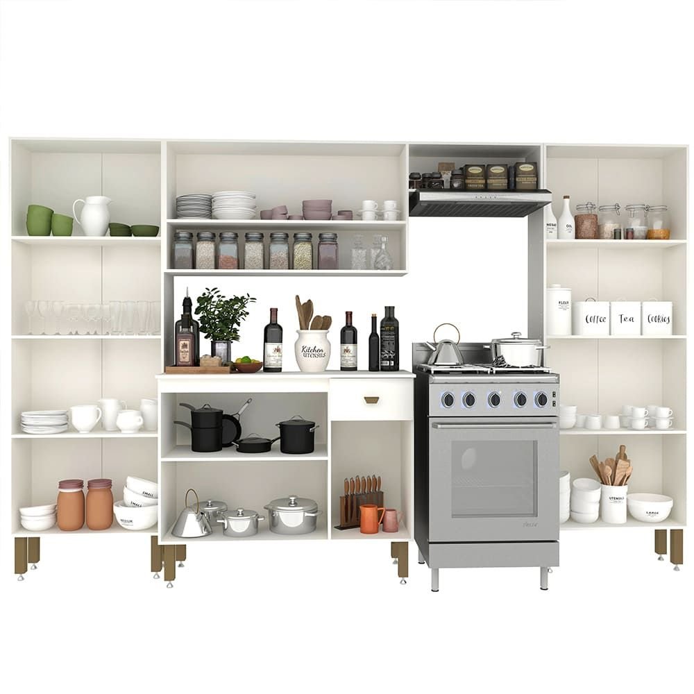 Armário de Cozinha Modulada Completa Compacta Balcão Madrid Branco 4 - Rosafor - 8