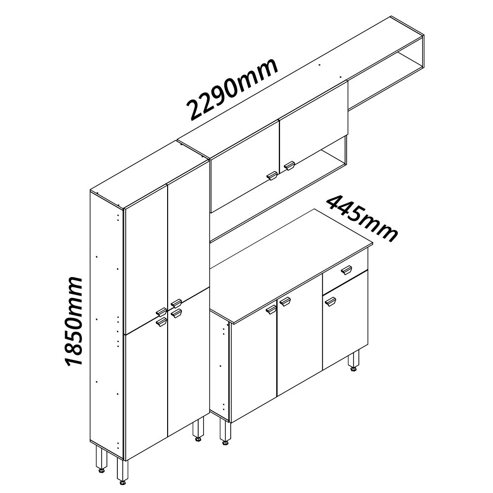 Armário de Cozinha Modulada Completa Compacta Balcão Madrid Branco 4 - Rosafor - 3