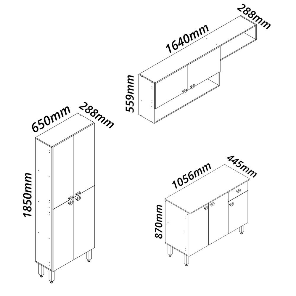 Armário de Cozinha Modulada Completa Compacta Balcão Madrid Branco 4 - Rosafor - 2