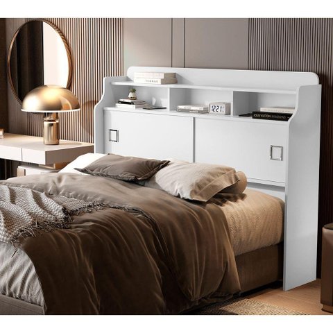 Cabeceira Box Casal Jessica 1,45m Com 2 Portas E Nichos - Branco - Cor: Branco