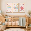 Ver imagem 1 de Kit Quadros Infantil com Nome - Flores:40x60/Moldura Mel