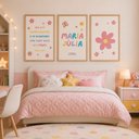 Ver imagem 2 de Kit Quadros Infantil com Nome - Flores:40x60/Moldura Mel