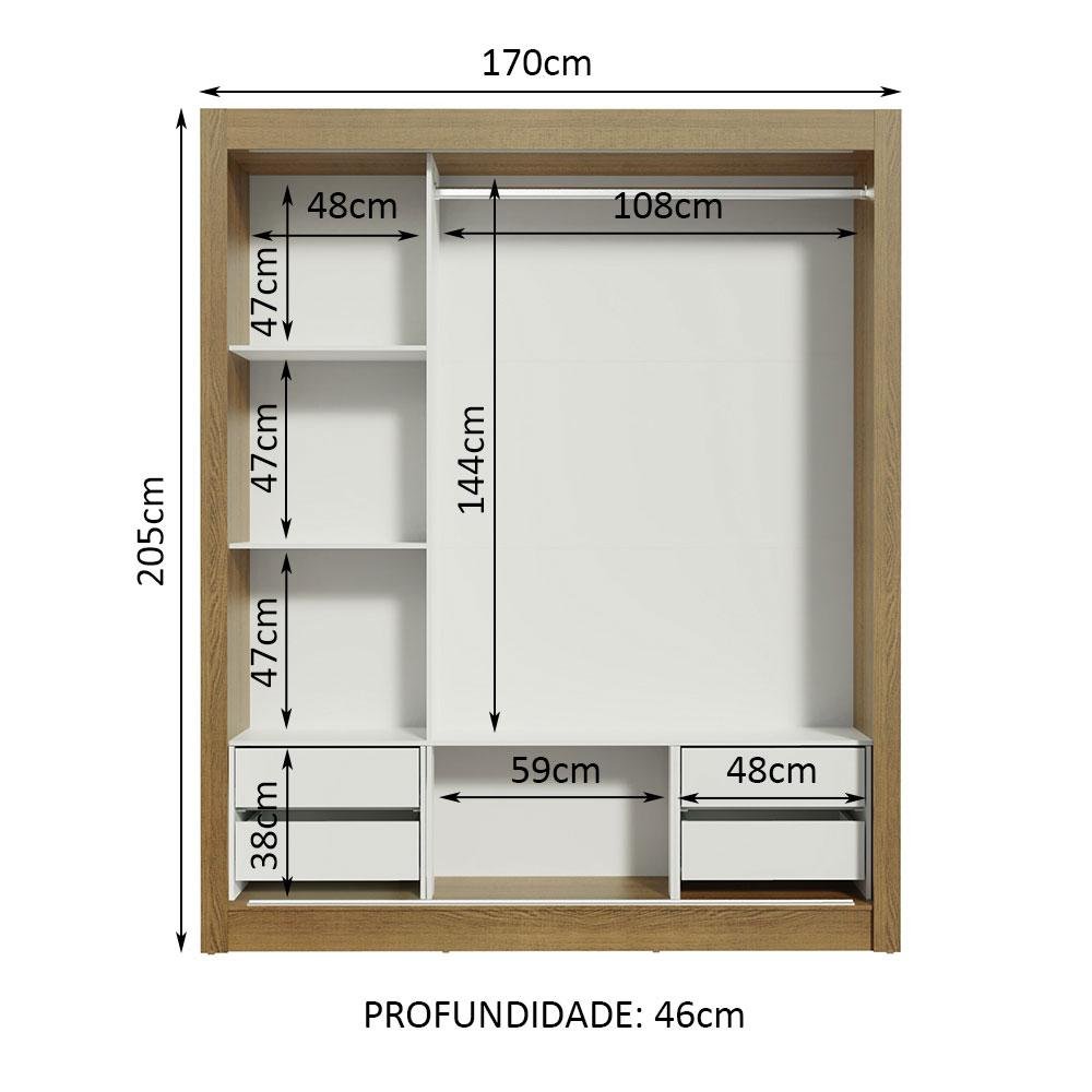Guarda Roupa Casal Madesa Lyon Plus 3 Portas de Correr com Espelho 4 Gavetas - 10