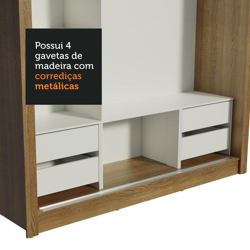 Guarda Roupa Casal Madesa Lyon Plus 3 Portas de Correr com Espelho 4 Gavetas - 9