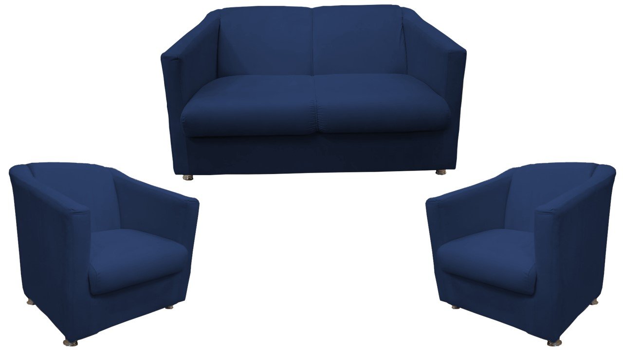 Kit Namoradeira + 2 Poltronas Decorativa Tila Suede Azul Marinho Pés Cromado Mz Decor - 1