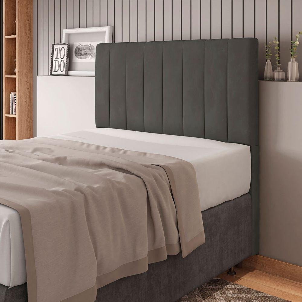 Cabeceira Cama Box Itália Veludo Cinza 90 Cm - 1