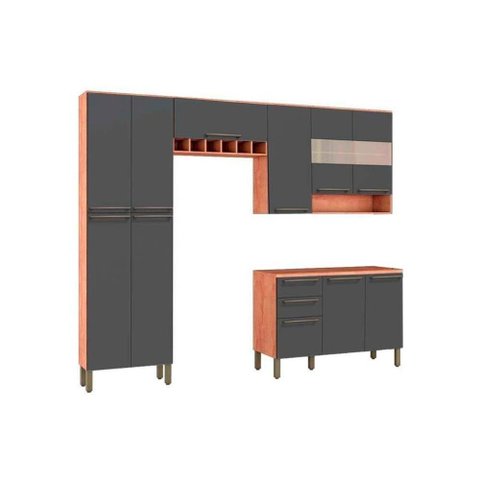 Cozinha Completa Napoli Prime 4pçs (2 Armários + 1 Balcão + 1 Paneleiro) C4p01 Castanho/chumbo