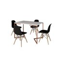 Ver imagem 2 de Mesa Industrial Base Ferro Cobre em V Tampo 137x90 Branco 4 Cadeiras Eames Madeira Assento Preto