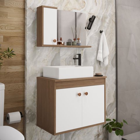 Conjunto Gabinete para Banheiro Pratiko Avelato Branco - Rede Móveis