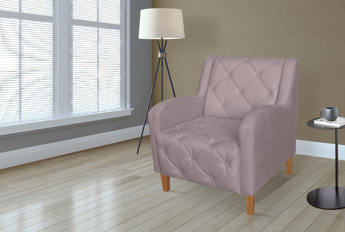 Poltrona Decorativa Com Capitone Para Quarto Leticia Suede Rosê - DL DECOR - 1