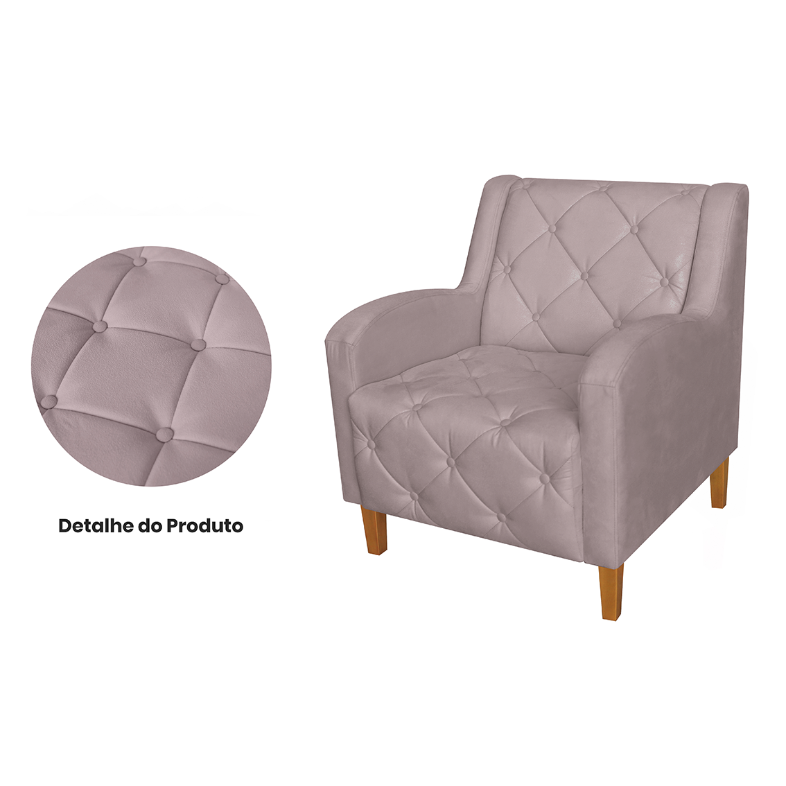 Poltrona Decorativa Com Capitone Para Quarto Leticia Suede Rosê - DL DECOR - 2