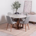 Ver imagem 1 de Conjunto de Jantar Mesa Redonda com Vidro Bennett 115 Cm 4 Cadeiras New Drop - Natural C/ Cinza
