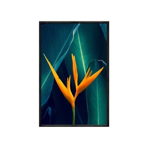 Quadro Decorativo - Folhas Tropicais com Flor Amarela Flnt035 - Vidro com Impressão Uv - 60x40cm
