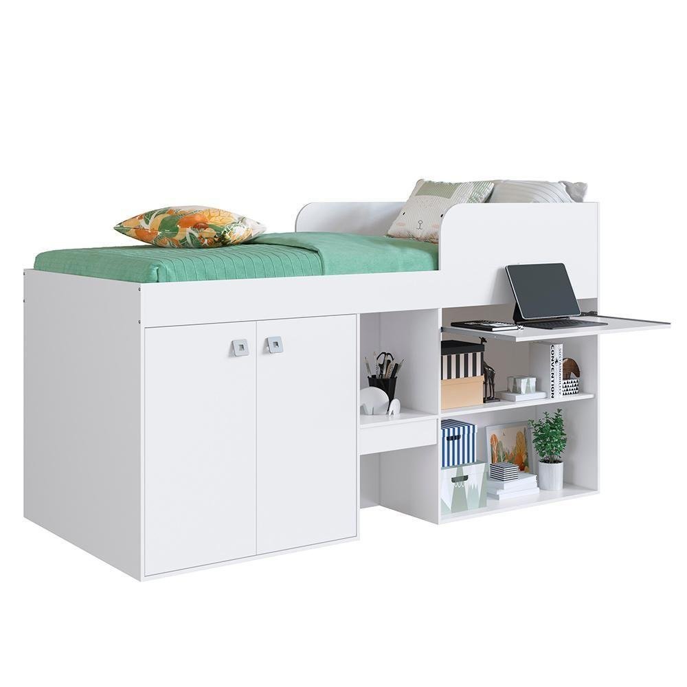 Cama Multifuncional Solteiro com Escrivaninha Branco Marlet Shop Jm - 4
