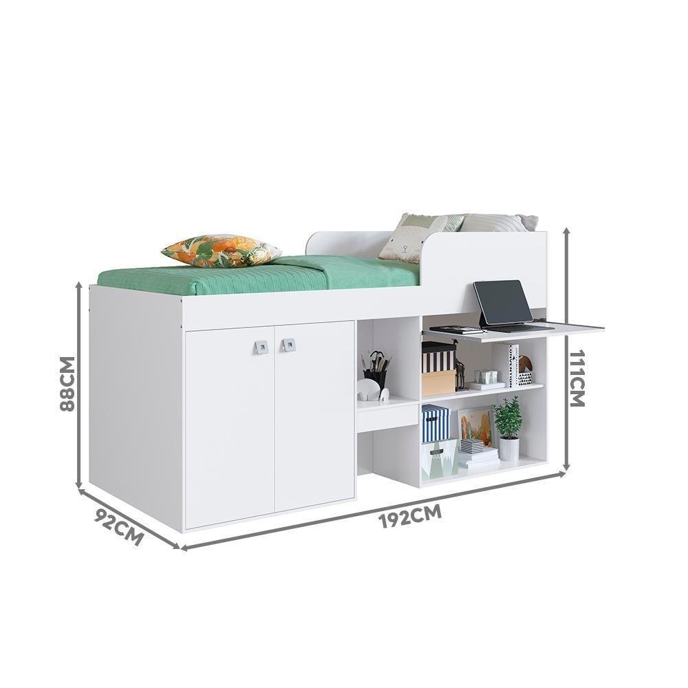 Cama Multifuncional Solteiro com Escrivaninha Branco Marlet Shop Jm - 2