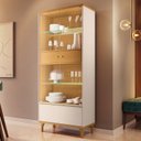 Ver imagem 1 de Cristaleira 76cm 3 Portas 1 Gaveta com LED e Pés em Madeira Maciça Pandora Espresso Móveis