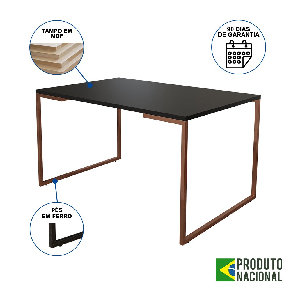 Mesa Industrial Base Ferro Cobre Tampo 137x90 Preto 4 Cadeiras Eames Madeira Assento Vermelho - 3