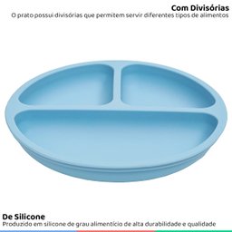 Prato de Silicone Bebe Alimentação Infantil +6 Meses c/ Ventosas 3 Divisórias Azul Buba Prato - Prat - 3 Prato de Silicone Bebe Alimentação Infantil +6 Meses c/ Ventosas 3 Divisórias Azul Buba Prato - Prat - 3