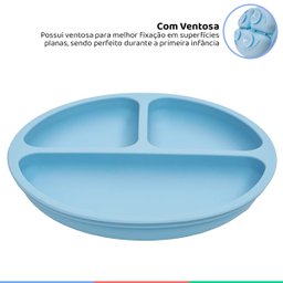 Prato de Silicone Bebe Alimentação Infantil +6 Meses c/ Ventosas 3 Divisórias Azul Buba Prato - Prat - 2 Prato de Silicone Bebe Alimentação Infantil +6 Meses c/ Ventosas 3 Divisórias Azul Buba Prato - Prat - 2