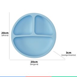 Prato de Silicone Bebe Alimentação Infantil +6 Meses c/ Ventosas 3 Divisórias Azul Buba Prato - Prat - 4 Prato de Silicone Bebe Alimentação Infantil +6 Meses c/ Ventosas 3 Divisórias Azul Buba Prato - Prat - 4